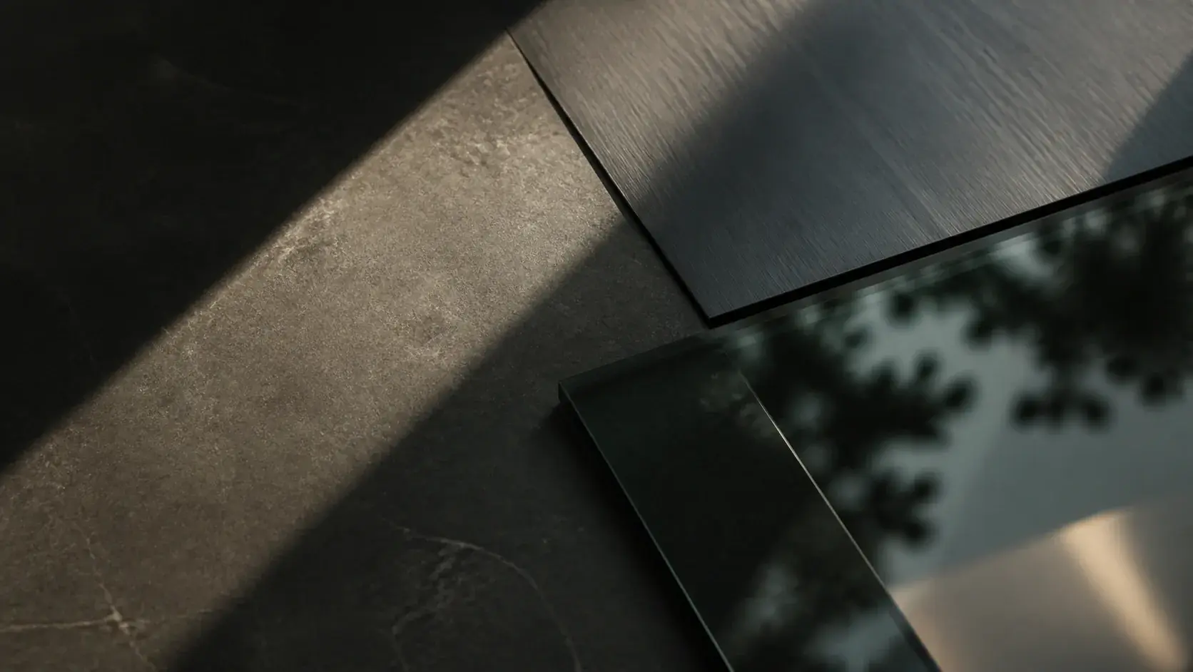 Abstract study of stone, glass, and metal