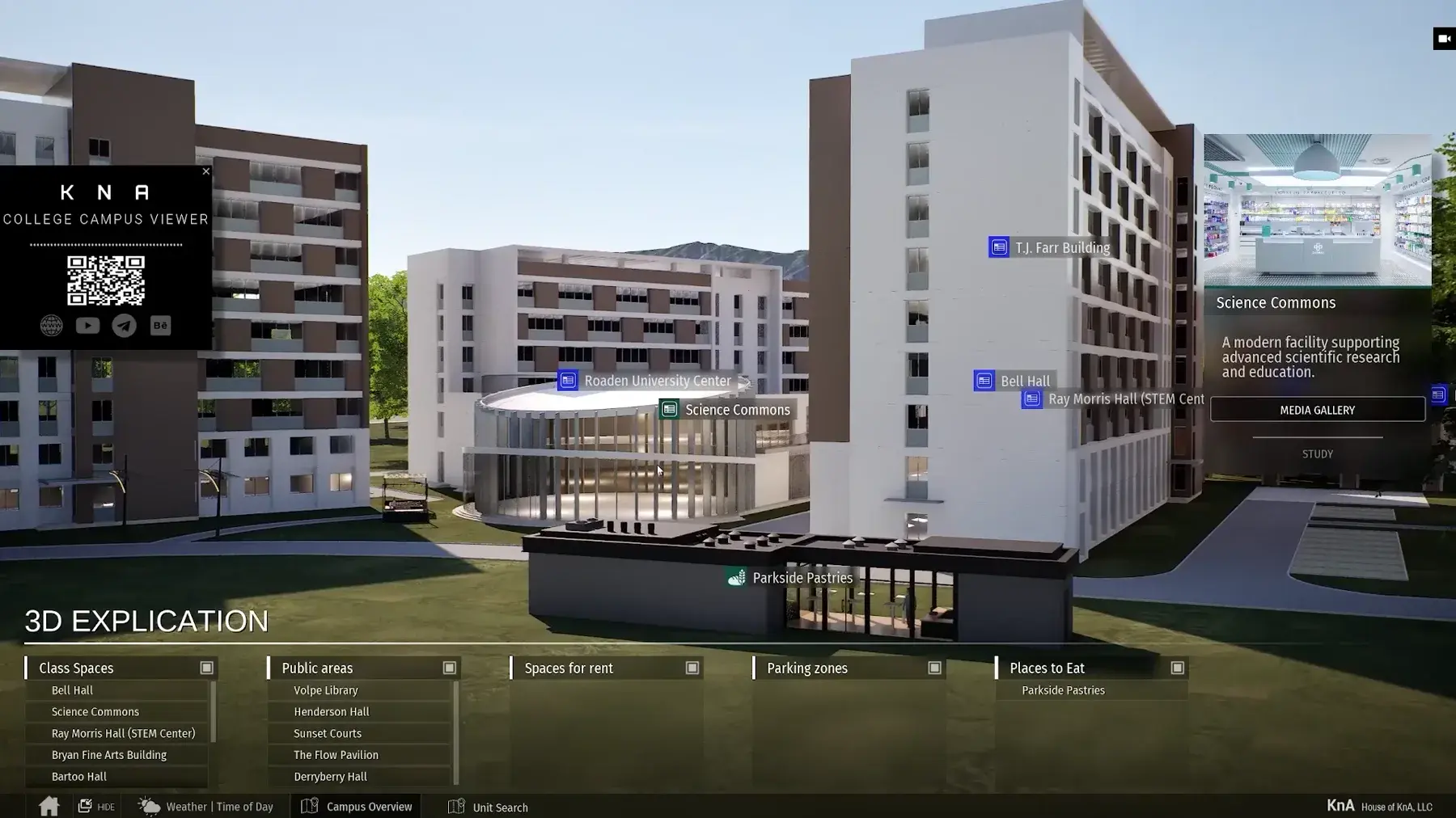 Campus viewer focused on a building with contextual information visible